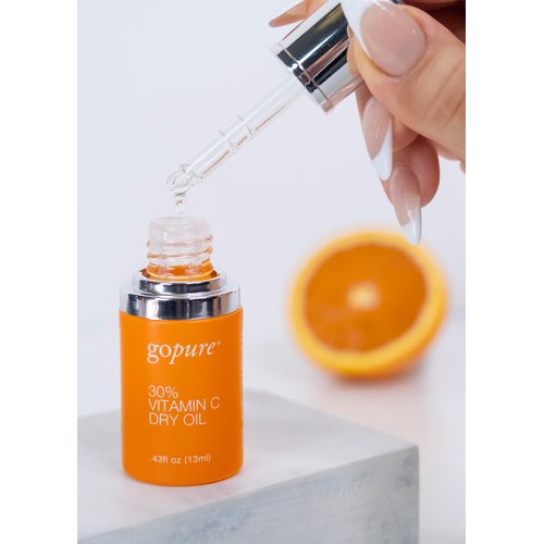 goPure 30% Vitamin C Dry Oil - Dark Spot Reducer with Anti-Aging Vitamin C Oil to Improve Fine Lines & Wrinkles with Moisturizing Squalane for Glowing & Youthful-Looking Skin - 0.43 fl oz