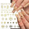 6 Sheets Star Nail Stickers for Nail Art 3D Self-Adhesive Gold Silver Black Stars Nail Art Stickers Crystal Diamond Star Nail Charms Stickers Chrome Nail Decals for Women Acrylic Manicure Decorations