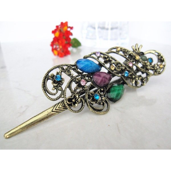 Retro boho alligator hair claw clip with crystals (Primary color: Pink)