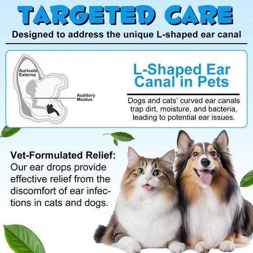 Cat & Dog Ear Infection Treatment Drops - with 1% Hydrocortisone for Yeast & Bacterial Ear Infections, Itchy Ear Relief, Prevents Inflammation - Ear Cleaner for Dogs & Cats - 2 fl oz