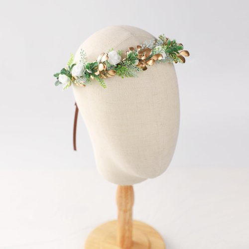 KorViSHOW Fairy Flower Crown - Bohemian Elf White Wreath Headdress Accessories Headpiece for Women Girls Lady in Halloween Party Wedding Festival Happy Birthday Gifts