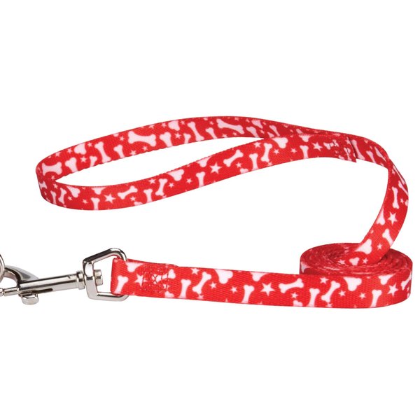 Casual Canine Pooch Patterns Dog Leash, 6-Feet x 1-Inch Lead, Red Bone
