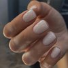 AkiliBIELY Milky White Press on Nails Square Short Fake Nails for Women Cute Fantasy Glue on Nails Classy Aesthetic Stick on Nails Pretty False Nail Acrylic Gel Wedding Birthday