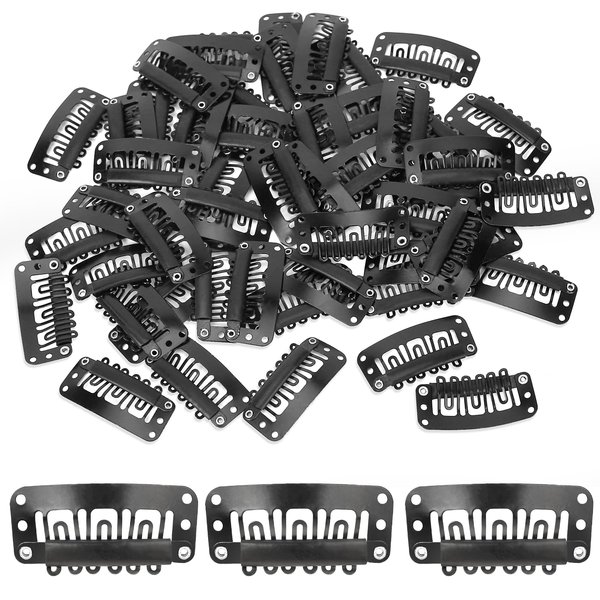 50pcs Wigs Snap Clips Hair Extension Clips 6-Teeth U-Shape Metal Silicon Wig Hair Extension Clips for Women Hairpiece, Wig Clips to Secure Wig no Sew U-Shap Hair Extension, Wig Clips 6 Teeth