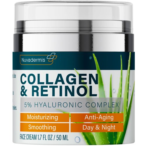 NUVADERMIS Collagen & Retinol Face Moisturizer - Anti Aging & Anti Wrinkle - Sensitive Skin Safe - Daily Hydrating Skin Care for Women & Men - Pump, 1.7 oz