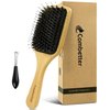 Boar Bristle HairBrush Combetter, Natural Wooden Paddle Brush Detangler Shine Smoothing Hair for Women Men Kids Curly Long Fine Dry Hair with Gift Box