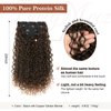Clip in Hair Extensions, FLUFYMOOZ 4PC 100％ Pure Protein Silk Hair Extensions Long Soft Natural Hairpiece 20 Inch Curly Hair Extension for Women (Black with Copper Golden Blonde)