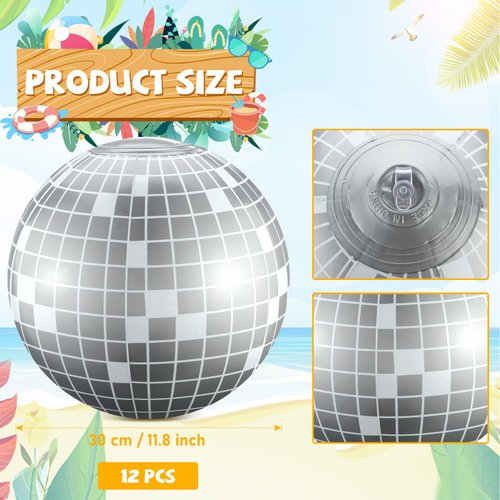 Chitidr 12 Pcs Inflatable Beach Ball Disco Theme Party Decoration Inflatable Disco Ball Summer Pool Toys Indoor Outdoor Beach Sports Theme Decor Gift (Silver,11.81 Inch)