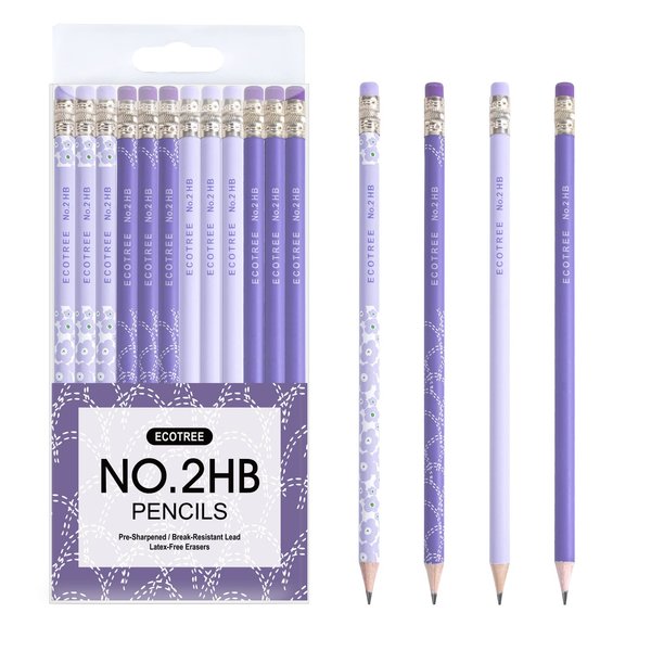 ECOTREE Pencils #2 HB, Pre-sharpened Pencils with Eraser Number 2 Cute Pencils Graphite Sketch Pencils Birthday Pencils Sharpened Pencils for Kids, School, Office 12 Pack