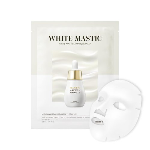 MASTINA White Mastic Ampoule Sheet Mask (4pc) - Illuminating, Radiance-Boosting. Ultra-Moisturizing Facial Mask. Intensive Korean Skin Care. Fermented Mastic Gum