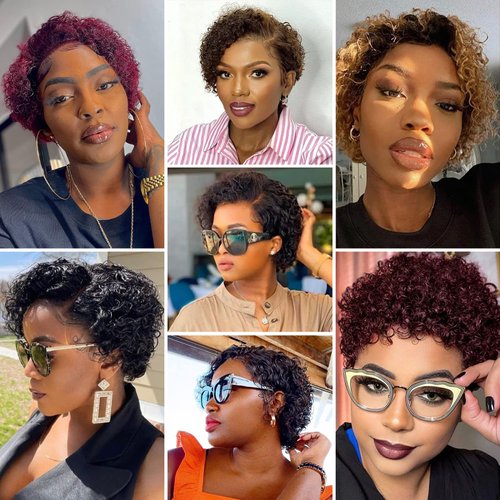 Ycoiner Short Curly Lace Front Wigs Human Hair Pixie Cut Short Curly Human Hair Wigs Pixie Cut HD Lace Front Wigs Human Hair Plucked Bleached Knots Pixie Cut Wigs for Black Women