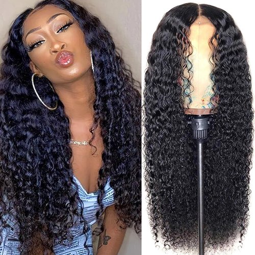 BASEMMAHER Lace Front Wigs Deep Wave Human Hair Pre-Plucked Glueless Artificial Body Wave Frontal Wigs Curly Wigs HD Transparent Wig for Black Women Daily Party Use 26 Inch