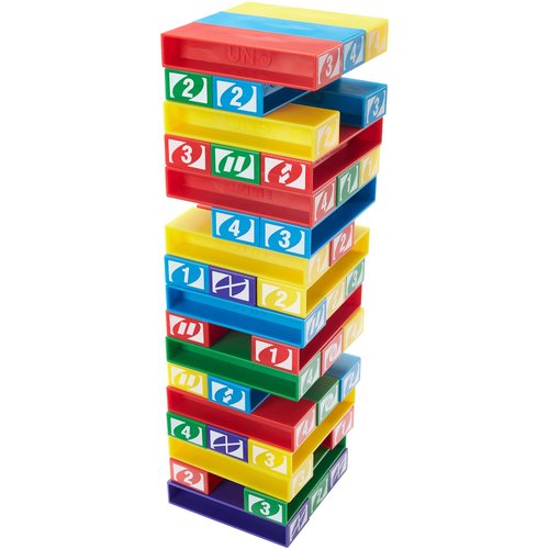 Mattel Games UNO StackoGame for Kids and Family with 45 Colored Stacking Blocks, Loading Tray and Instructions, Makes a Great Gift for 7 Year Olds and Up (43535)