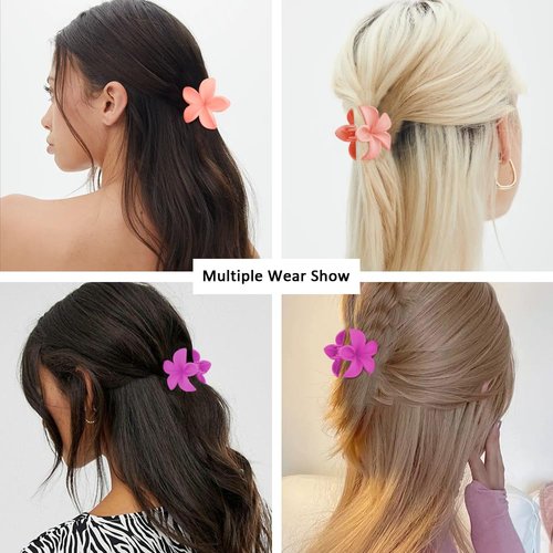 Ahoney 10Pcs Small Flower Hair Clips for Women Girls, 1.7' Flower Clips for Hair Claw Clips for Thin Medium Hair Mini Hair Claws Matte Jaw Clips Cute Hair Accessories for Girls (Pink&Hot pink)