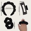 Meekest Spa Headband and Wristband Set for Women Girls, Skin Care Headband for Washing Face - Hair Clip Scrunchies Makeup Headbands Terry Cloth Sponge Puffy, Makeup Hair Accessories - Black