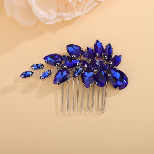 Teyglen Rhinestone Wedding Hair Comb Blue Crystal Bridal Hair Piece Crystal Bride Wedding Hair Comb Sparkly Rhinestone Headpiece Hair Accessories for Women Girls (Blue)