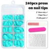 AddFavor Short Press on Nails Square Round Short Fake Nails Glossy Full Cover Acrylic Artificial Glue on Nails for Women, 240pcs/pack Turquoise Nails, Sticky Tabs, Nail File