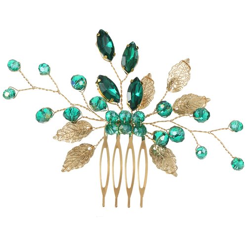 Sparkly Wedding Hair Combs, Crystal Flower Hair Clips Bride Bridesmaid Hair Sides Comb Rhinestone Barrettes, Crystal Hair Pins Hair Accessories for Women Girls (Green)