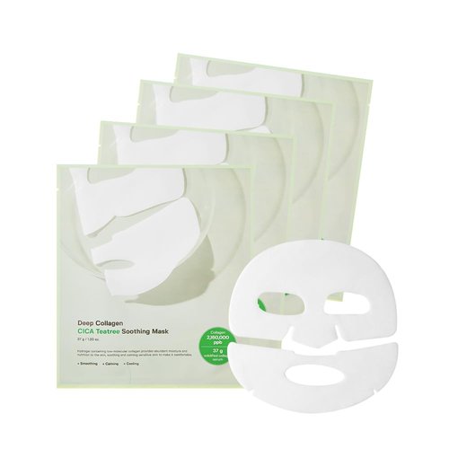 SUNGBOON EDITOR Deep Collagen CICA Teatree Soothing Overnight Mask 37gx4ea | The real collagen 2,160,000ppb | Facial Hydrogel Masks with low molecular weight collagen for elasticity and soothing