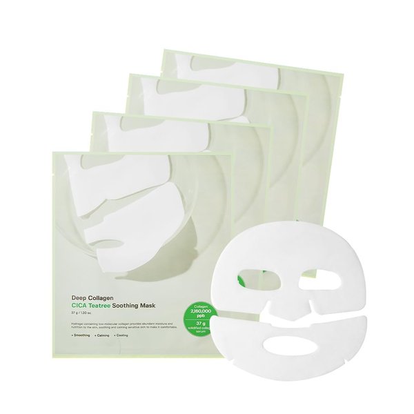 SUNGBOON EDITOR Deep Collagen CICA Teatree Soothing Overnight Mask 37gx4ea | The real collagen 2,160,000ppb | Facial Hydrogel Masks with low molecular weight collagen for elasticity and soothing