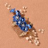 Wedding Hair Combs, Crystal Flwoer Hair Clips Bride Bridesmaid Hair Sides Comb Rhinestone Barrettes, Pearl Flower Hair Pins Hair Accessories for Women Girls (Royal Blue)