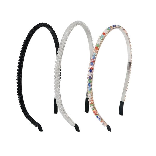 GETACOTA 3 Pcs Rhinestones Headbands for Women Crystal Beaded Thin Hair Hoop Colorful Sparkly Shiny Hair Bands Glitter Fashion Non-slip Hair Accessories for Girl (multi set 01)