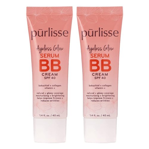 pūrlisse Ageless Glow Serum BB Cream SPF 40 | Full & Flawless Coverage, Hydrates with Collagen - Medium Warm (2 Pack)