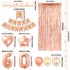 ZERODECO Rose Gold Birthday Party Decorations 60th, Happy Birthday Banner Fringe Curtain 60 Garland Heart Star Foil Confetti Balloons for Women Girls Queen Princess Birthday Party