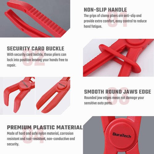 DURATECH 6-Piece Hose Clamp Pliers, Straight & 90 Angled Hose Pinch Off Pliers, Line Clamp Pliers Set for Flexible Hoses, Fuel Hoses, Gas Lines, Brake Hoses and Radiator Hoses