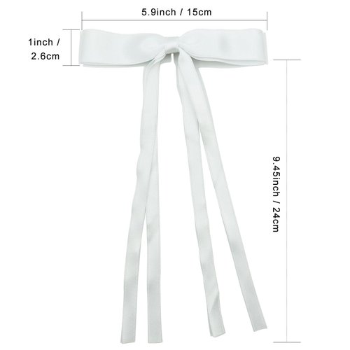 Hair Clips for Women Tassel Ribbon Bowknot With Long Tail, Clip Girl, Solid Accessories Barrettes Claw Bow (White,Azure)