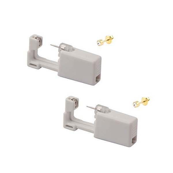 KISEER Ear Piercing Gun, 2 Pcs Disposable Sterile Ear Nose Piercing Kit Safety Tool With Ear Stud Piercing Kit (Gold)