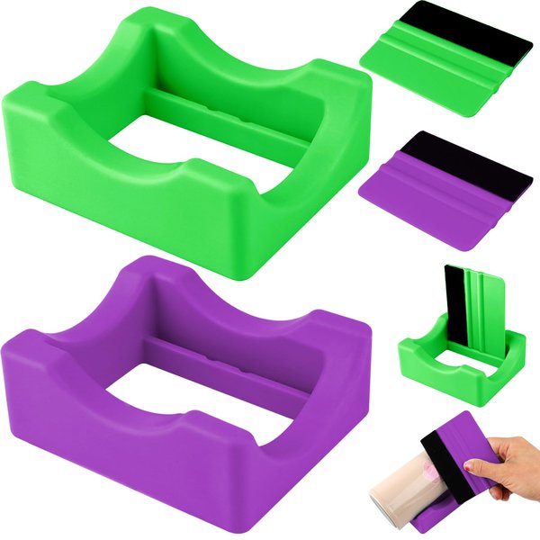 Silicone Cup Cradle for Tumblers,2 Pack Tumbler Holder for Crafts with Built-in Slot and Felt Edge Squeegee,Small Cup Cradle Use to Apply Vinyl Decals,Anti-Skidding Tumbler Stand Cup Holder