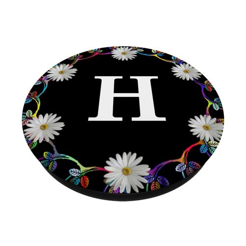 Cell Phone Pop Out Holder,Black White Daisy Flower Letter H PopSockets Grip and Stand for Phones and Tablets