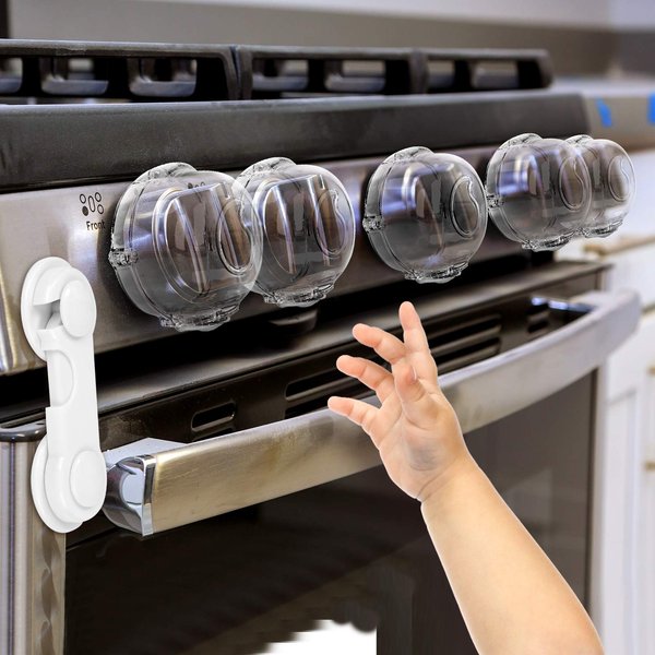 Mom's Choice Gold Awards Winner - Stove Knob Covers for Child Safety (5 + 1 Pack) Double-Key Design and Upgraded Universal Size Gas Knob Covers Clear View Childproof Oven Knob Covers for Kids and Pets