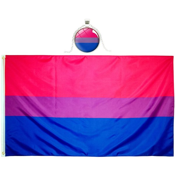 EUGENYS Bisexual Flag 3x5 Ft - Vivid Bright Colors, Durable, Nice Bisexual Pride Flag - Free Bi Flag Necklace Included - LGBTQ Flag for Indoor Outdoor