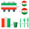 Oudain 162 Pcs Italian Dinner Party Decorations 2 Italian Flag Rectangular Tablecloth Mexican Flag Decorations Italian Themed Tableware Red White and Green Party Decorations Italian Dinner Plates Set