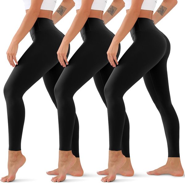 3 Pack High Waisted Leggings for Women No See Through Yoga Pants Tummy Control Leggings for Workout Running Buttery Soft (Black/Black/Black, L/XL)