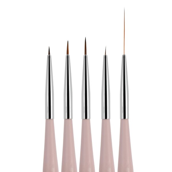 Beaute Galleria 5 Pieces Nail Art Brush Set with Liners (4mm, 7mm, 9mm) Striping Brushes (5mm, 25mm), for Thin Fine Line Drawing, Detail Painting, Striping, Blending, One Stroke