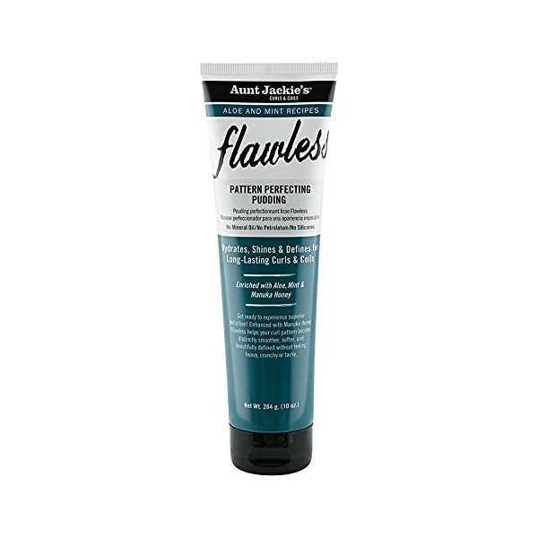 Aunt Jackie's Aloe and Mint Recipes Flawless Pattern Perfecting Pudding Enhanced with Manuka Honey for Long Lasting Curls & Coils, 10 oz, Green