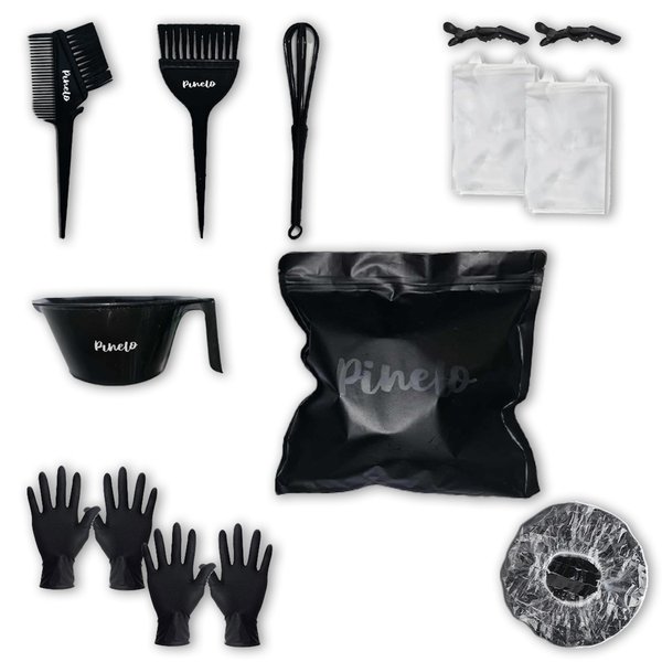 Pinelo 14-in-1 Hair Dye Kit - Complete Hair Coloring Kit with Color Mixing Bowl, Brushes, Clips, Disposable Gloves, Mixing Whisk, Storage Bag - DIY Highlights, Professional, Hairdressing Supplies