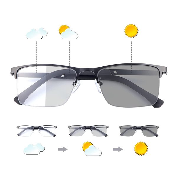 MIRYEA Photochromic Progressive Multifocus Reading Sunglasses UV400 Protection Multifocal Trifocal Transition Sun Readers Blue Light Blocking Computer Glasses for Women and Men Anti Glare Eyeglasses