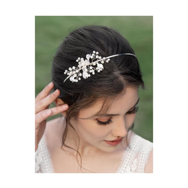 SWEETV Handmade Bridal Headband Wedding Headbands for Women Silver Rhinestone Bridal Headpieces for Wedding Bride Hair Accessories for Women and Girls Silver