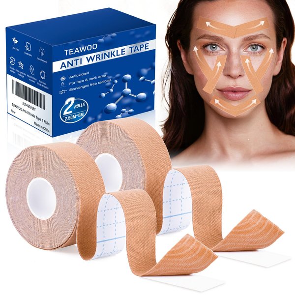 Anti-Wrinkle Tape | Facial Myofascial Lift Tape for Skin Firming, Toning & Tightening | Lift Tape for Face, Neck & Forehead | Smooths Wrinkles, Lifts Skin Anti-Aging Face Patches 2 rolls