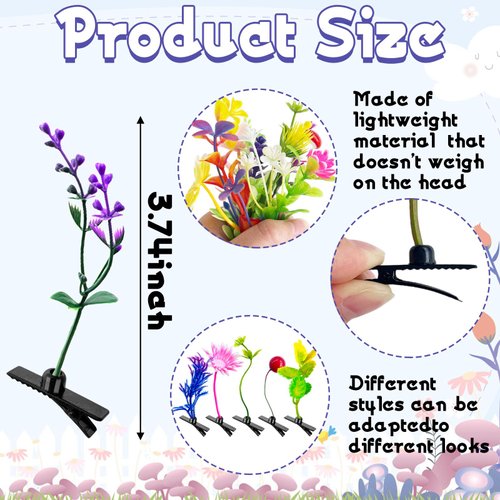 60 Pcs Bean Sprout Hair Clips,Mixed Style Plant Hairpins,Flower Plant Hairpins Hair Accessories for Women Girl School Home Party