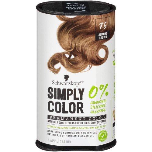 Schwarzkopf Simply Color Hair Color 7.5 Almond Brown, 1 Application - Permanent Hair Dye for Healthy Looking Hair without Ammonia or Silicone, Dermatologist Tested, No PPD & PTD