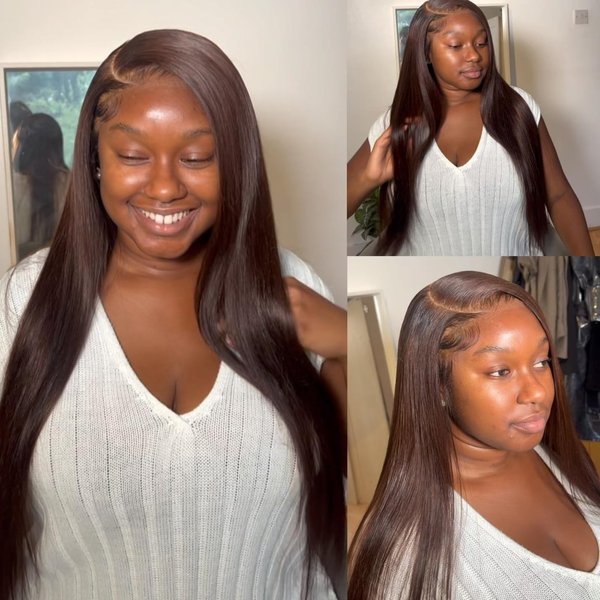 BLY 13x6 Glueless HD Lace Front Wigs Pre Plucked Invisible Bleached Knots, 4 Dark Chocolate Brown Colored Straight Human Hair Wigs for Women 180% Density 18 Inch