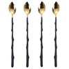 HISSF Iced tea spoons, 18/10 Stainless Steel Stirring Spoons, Leaf Shaped Spoon, 8.66inch (Black & Gold, 4 Pcs)