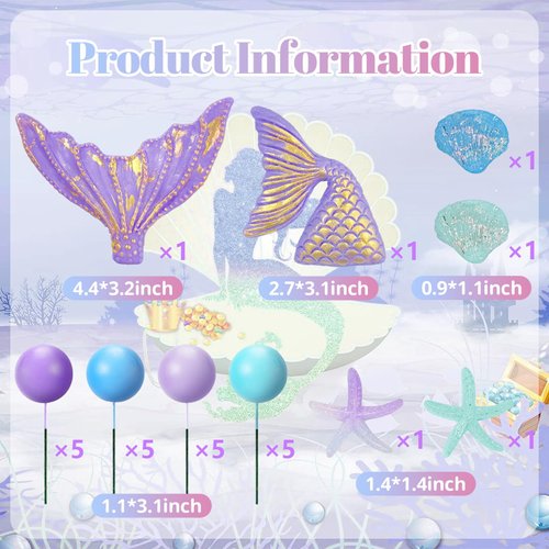 Lukinuo Mermaid Cake Topper 26Pcs Under The Sea Cake Decors Seashell Cake topper Mermaid Tail Cake Decoration Mermaid Birthday Cake Toppers for Mermaid Theme Party Supplies Birthday Party Baby Shower