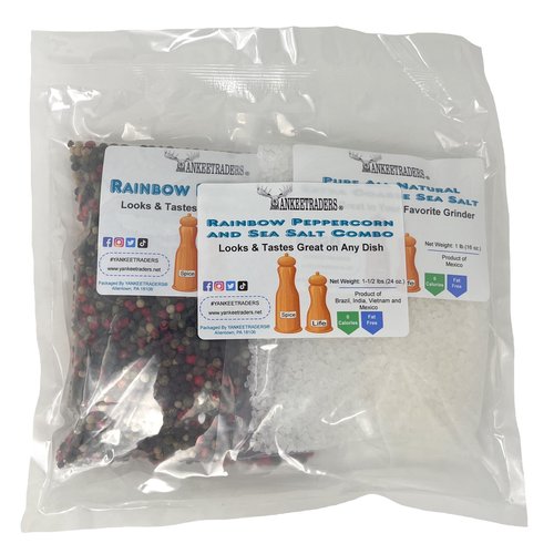 YANKEETRADERS® Rainbow Peppercorn Blend & Sea Salt Packs for Mill Grinders