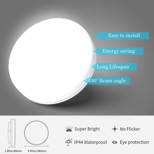 Airand LED Flush Mount Ceiling Light 5000K Daylight LED Ceiling Light Fixture 18W 1650LM Bathroom Ceiling Light Waterproof Round LED Ceiling Lamp for Kitchen, Bedroom, Hallway, Living Room